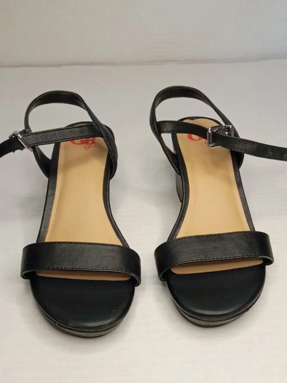 GB Girls Black Ankle Strap Formal Dress Sandals Block Heel Size Youth 2M